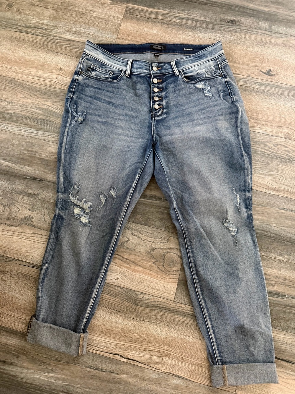 Judy Blue Distressed Boyfriend Jeans - Light Blue Wash